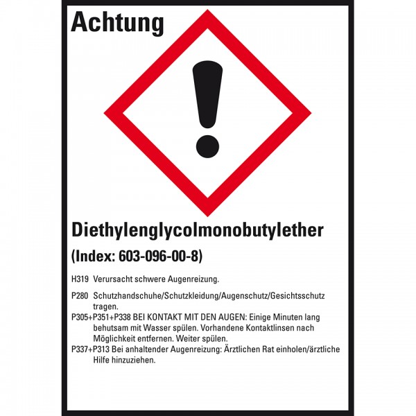 Dreifke® Aufkleber I GHS-Etik.Diethylenglycolmonobutylether, GefStoffV/GHS/CLP, Folie, 52x74mm, 10/Bogen