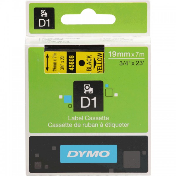 DYMO-Schriftbandkassette, Schrift: schwarz, Grund: gelb, Breite 19mm, 7m