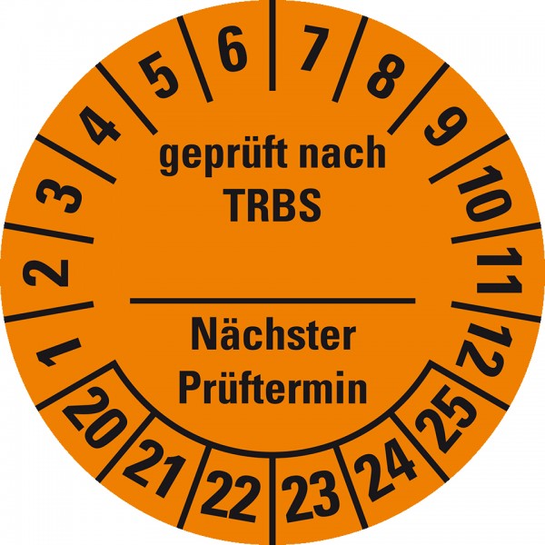 Prüfplakette TRBS Nächst Termin z Selbstbeschriften 20-25 orange 3cm 18Stk 