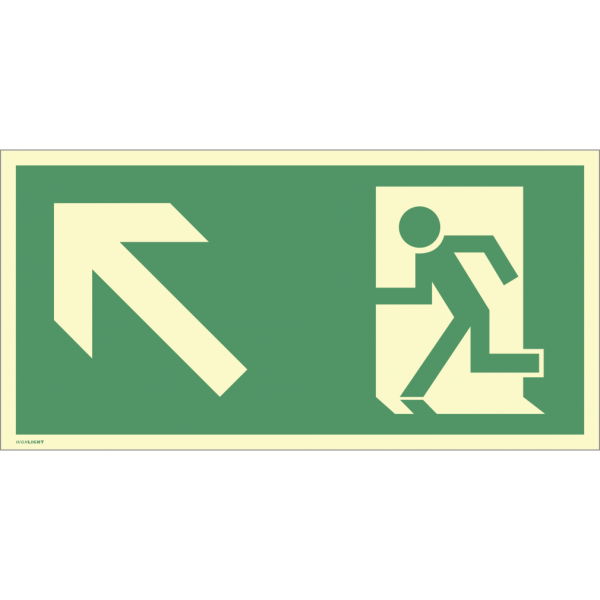 Dreifke® Schild Rettungsweg links aufwärts, Kunststoff, langnachleuchtend, 160-mcd, 297x148 mm