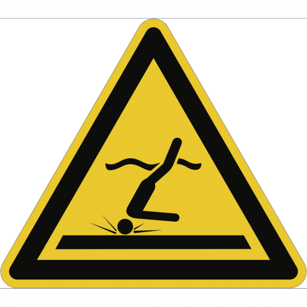 Dreifke® Schild Warnung vor flachem Wasser (Kopfsprung) ISO 20712-1, Alu, 400 mm SL