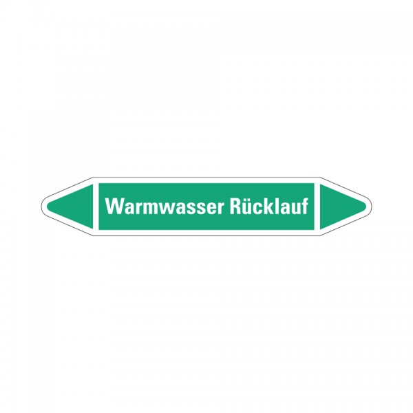 Dreifke® Aufkleber I RKZ-Etikett WarmwasserRücklauf, grün/weiß, für Ø 15-25mm, 96x17mm, 8 Stück