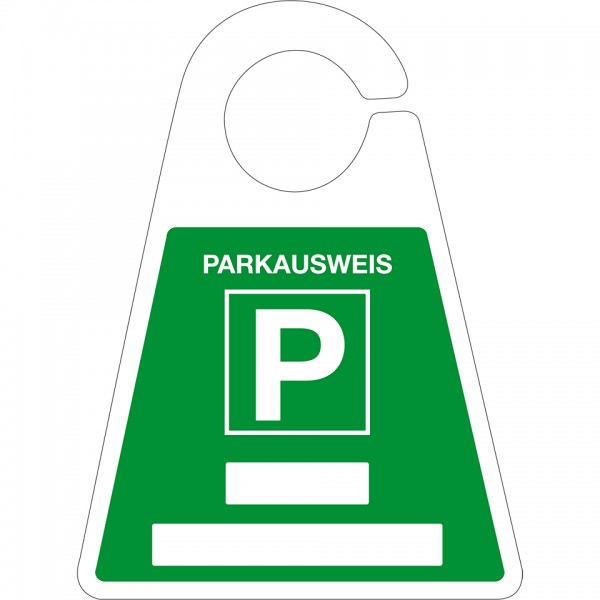 Parkausweis mit Parkplatzzeichen, zum Beschriften, grün, Kunststoff, 120x165mm I 10 Stk