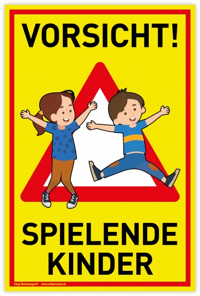 Schild Vorsicht! Spielende Kinder | PVC 20 x 30 cm | Achtung Spielplatz | Langsam! Spielende Kinder | gelb | PVC-Schild mit UV-Schutz | Dreifke®