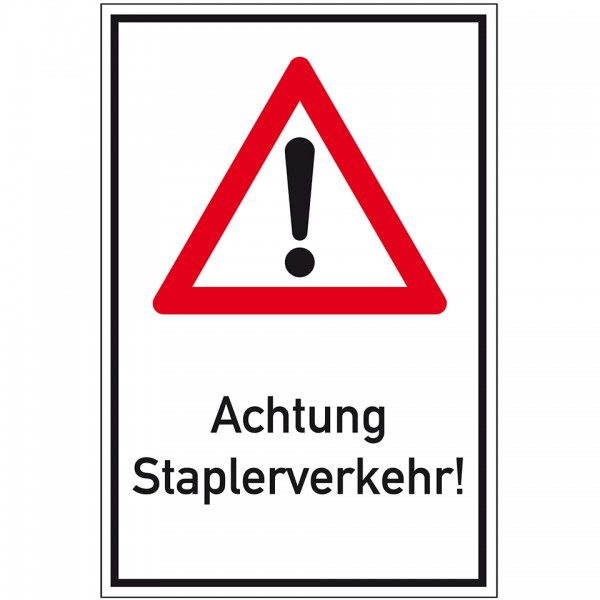 Dreifke® Schild I Kombischild Gefahrenstelle, Achtung Staplerverkehr, Nr.101, Aluminium, 400x600mm