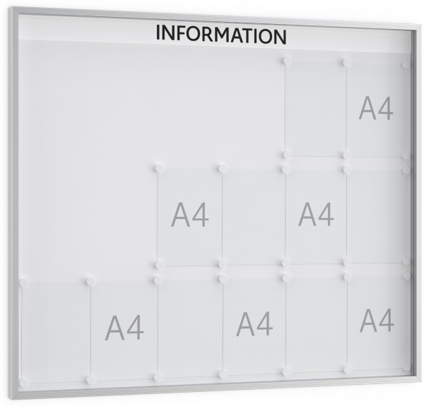 Mit System perfekt kommunizieren: ORGASTAR Standard-Tafel L - 18 x DIN A4 - Einseitig - 40 mm Bautiefe - Vitrine
