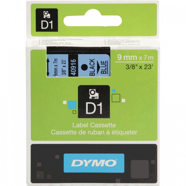 DYMO Schriftbandkassette, Schrift: schwarz, Grund: blau, Breite 9mm, 7m