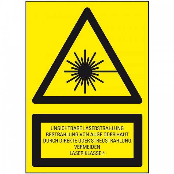 Dreifke® Aufkleber I Warn-Kombischild Unsichtbare Laserstrahlung Klasse 4, Folie, selbstklebend, 150x200mm