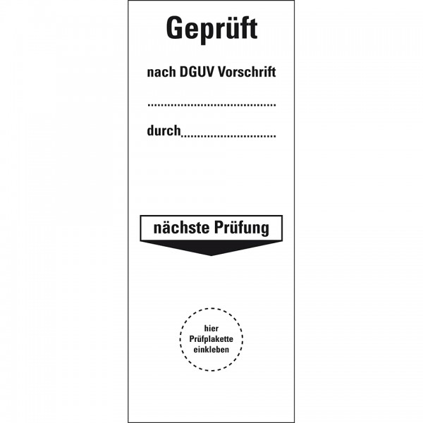 Dreifke® Grundetikett Geprüft nach DGUV Vor..durch..NP, Folie, ablösbar, 40x100mm, 40/Heft, DGUV