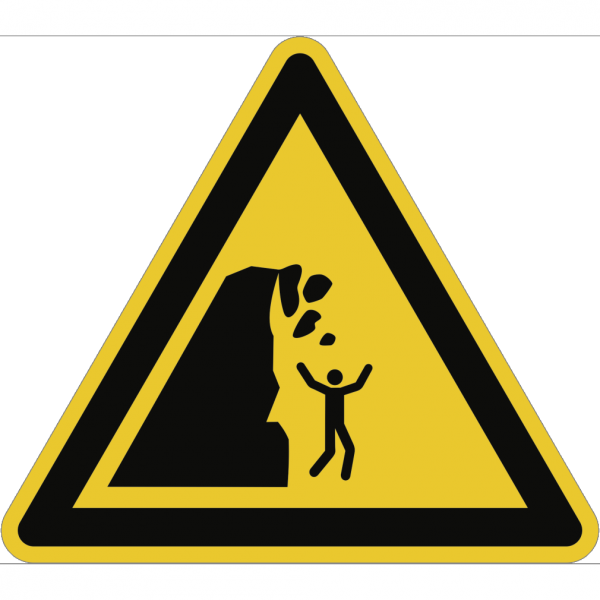 Dreifke® Schild Warnung vor Steinschlag von instabiler Klippe ISO 20712-1, Alu, 400 mm SL