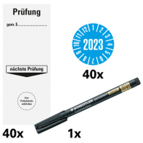 Dreifke® Vorteils-Set Grundetiketten 2023, Grundetikett, Jahresprüfplakette, Faserschreiber