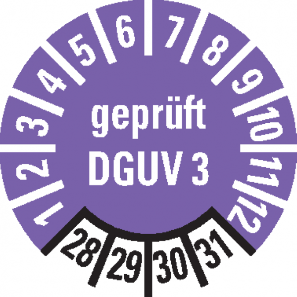 Dreifke® Prüfplakette gepr. n. DGUV 3, 28-30, violett, Dokumentenfolie, Ø 10mm, 384 Stk.