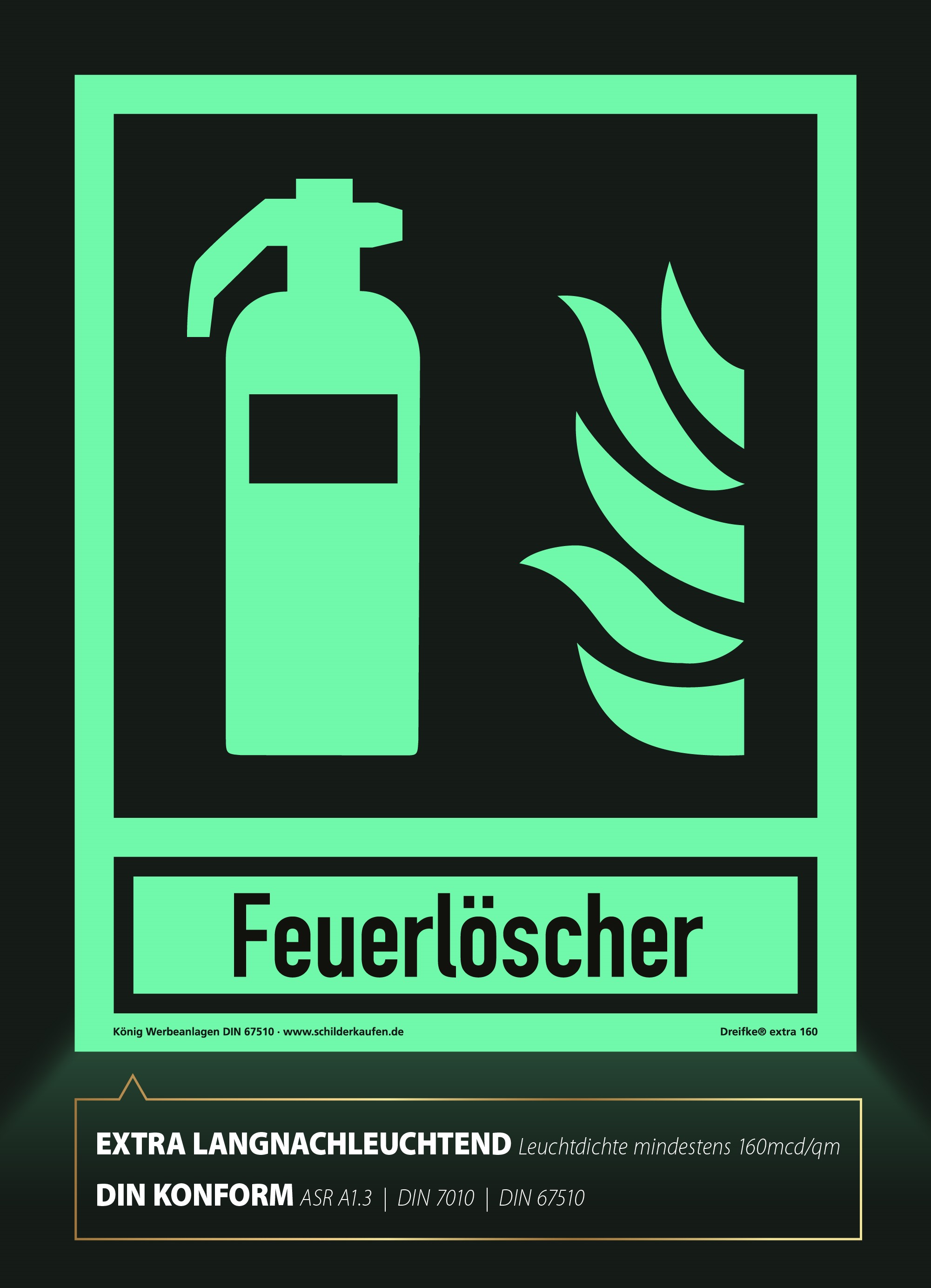 Schild Feuerlöscher nachleuchtend ASR 1.3 ISO7010 selbstkl. 