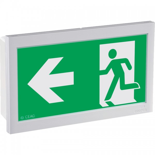 Dreifke® Schild I LED-Piktogramm Rettungszeichen Rettungsweg links, Polycarbonat, 226x134mm, ASR A1.3, DIN EN ISO 7010 E001