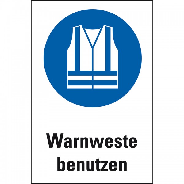 Dreifke® Kunststoff-Schild &quot;Warnweste benutzen&quot;, 20x30cm (BxH), 1 Stück, Gebotszeichen (M015) gem. ISO 7010 mit Text: Warnweste benutzen
