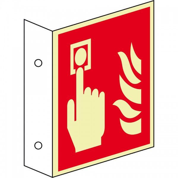 Schild I PERMALIGHT power langnachleuchtend Fahnenschild Brandmelder, doppelseitig, Aluminium, 150x150mm, ASR A1.3, ISO 7010 F005