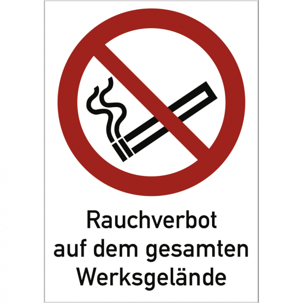 Dreifke® Schild Rauchverbot Werksgelände ISO 7010, Kombischild, Alu, 400x600 mm