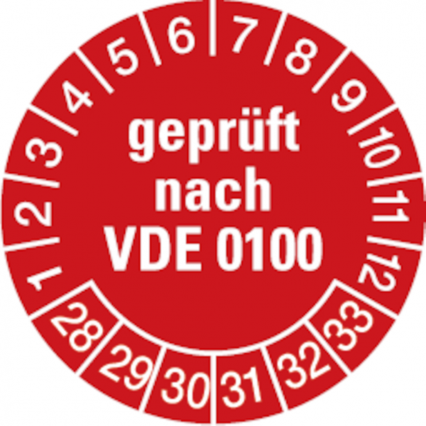 Dreifke® Aufkleber | Etikett geprüft nach VDE 0100 ab 28 rot/weiß - 30 mm Folie selbstklebend, 10 St