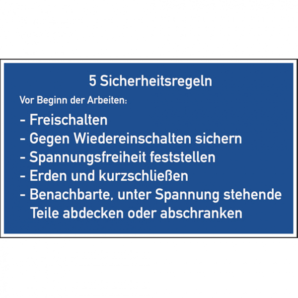 Dreifke® Aushang, 5 Sicherheitsregeln - deutsch | Alu geprägt | 400x250 mm, 1 Stk