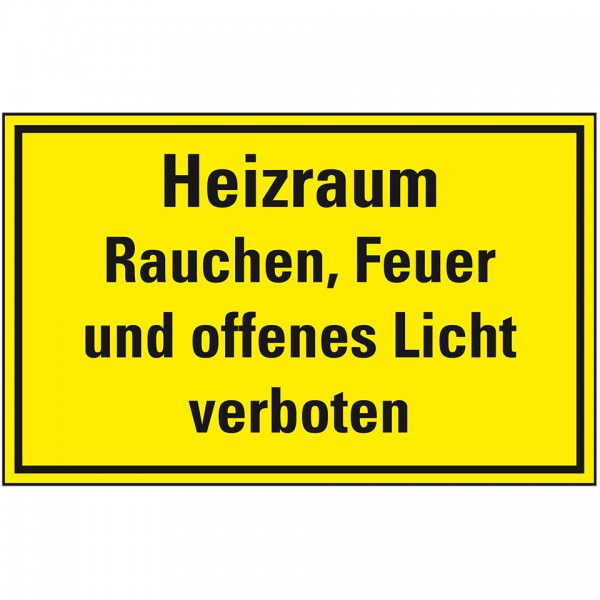Dreifke® Schild I Hinweisschild Heizraum Rauchen, Feuer und offenes Licht..., Aluminium, 300x200mm