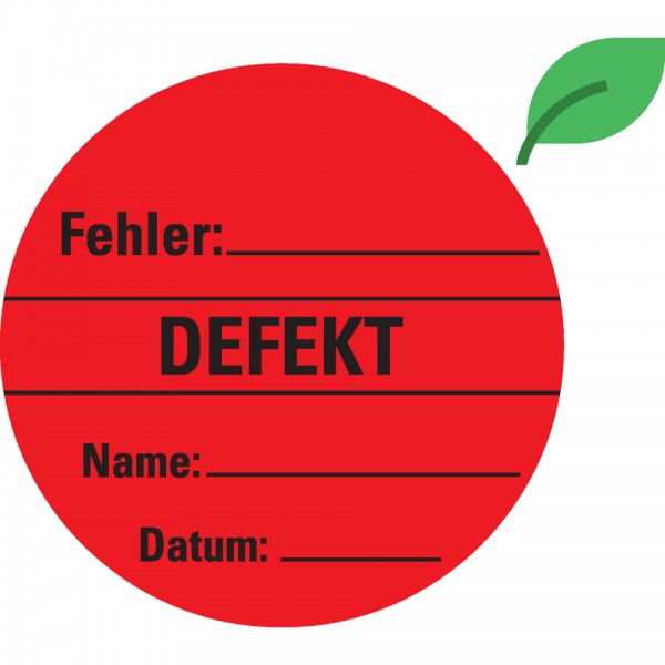 Dreifke® Aufkleber | Organisationsetikett Defekt, rot, ökologische Folie, Ø 60mm, 100/Rolle