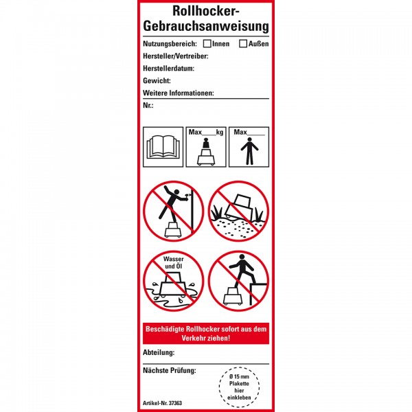 Dreifke® Aufkleber I Aufkleber Leiter-Gebrauchsanweisung Rollhocker, Folie, selbstklebend, 50x150mm, 2/Bogen