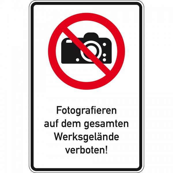 Dreifke® Schild I Kombischild Fotografieren Werksgelände verboten, Aluminium RA0, 600x900mm, DIN EN ISO 7010, nach StVO