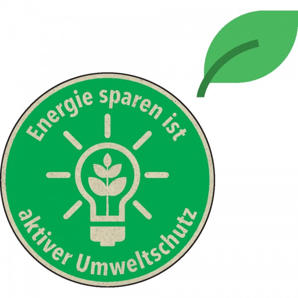 Dreifke® Aufkleber | Hinweisschild Energie sparen ist Umweltschutz, KRO, Graspapier, Ø 100mm