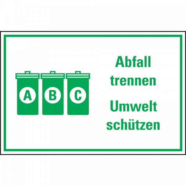 Dreifke® Schild I Kombischild Abfall trennen Umwelt schützen, Text/Symbol, Kunststoff, 300x200mm