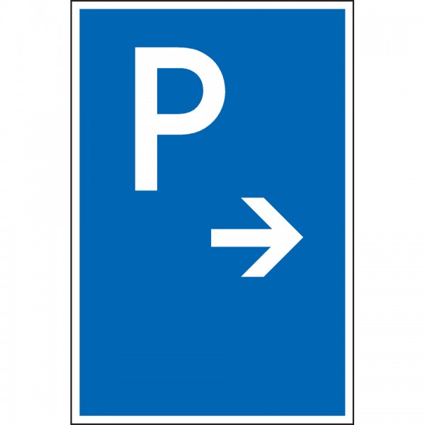Dreifke® Schild I Parkplatzschild mit Pfeil rechts, Aluminium, 400x600mm
