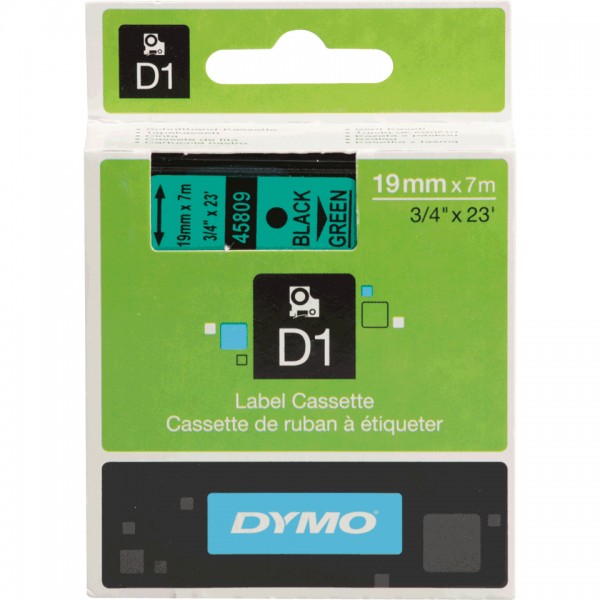 DYMO-Schriftbandkassette, Schrift: schwarz, Grund: grün, Breite 19mm, 7m