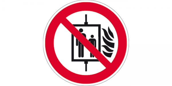 Dreifke® Aufkleber Aufzug im Brandfall nicht benutzen ISO 7010, Folie, Ø 100 mm
