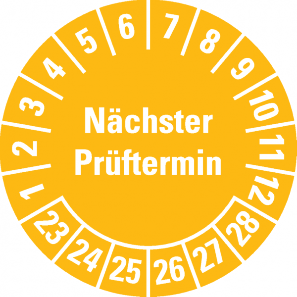Dreifke® Prüfplakette Nächster Prüftermin 23-28, gelb, Schachbrettfolie, Ø 30mm, 18 Stk.