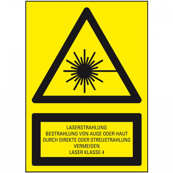 Dreifke® Aufkleber I Warn-Kombischild Laserstrahlung Laser Klasse 4, Folie, selbstklebend, 150x200mm