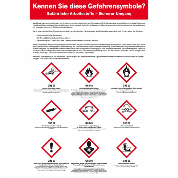 Dreifke® Schulungstafel Gefährliche Arbeitsstoffe, Symbole gemäß CLP, Kunststoff, 400x600mm