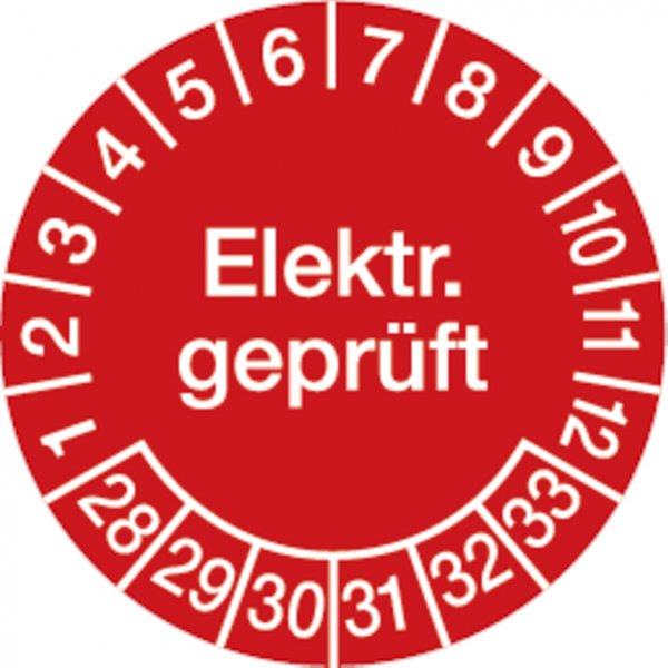 Dreifke® Prüplakette Elektr. geprüft ab 28 rot/weiß - 30 mm Dokumentenfolie selbstklebend, 10 St